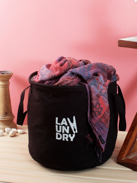 Rajasthan Decor Black & White Printed Canvas Laundry Bag