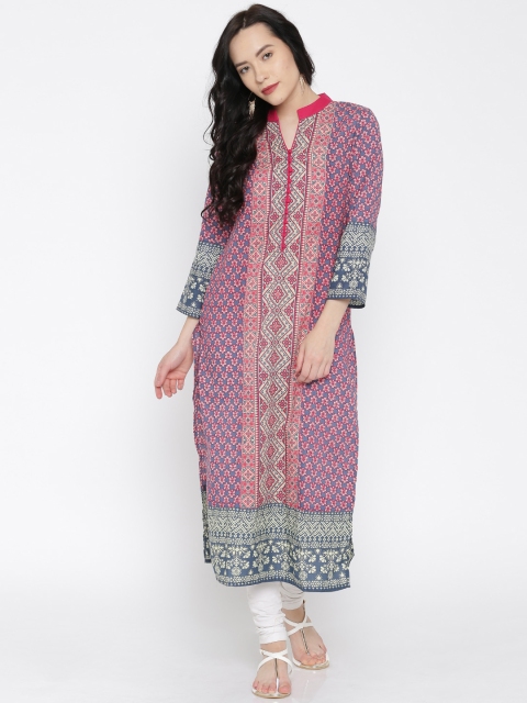 Vishudh Pink & Grey Printed Kurta