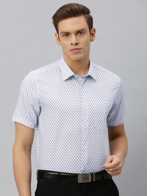 Blackberrys Men White & Blue Slim Fit Printed Formal Shirt