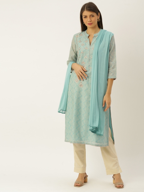 Soch Women Turquoise Blue Printed Regular Thread Work Kurta with Trousers & With Dupatta
Soch Women Turquoise Blue Printed Regular Thread Work Kurta with Trousers & With Dupatta