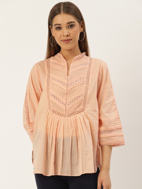 Label Ritu Kumar Women Peach-Coloured Solid Pure Cotton Top