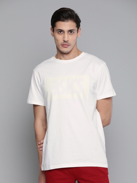 ASICS Tiger Men Off White Brand Logo Printed Pure Cotton T-shirt