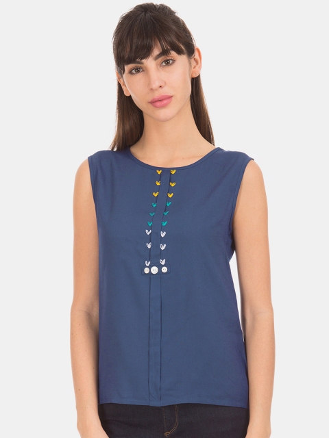 Bronz Women Blue Solid Top