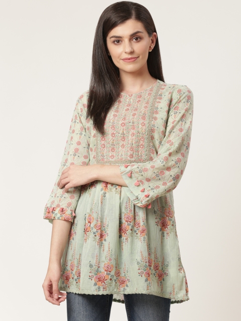 Ritu Kumar Women Green & Orange Mirror Work Sequinned Embroidered Floral Printed Kurti
Ritu Kumar Women Green & Orange Mirror Work Sequinned Embroidered Floral Printed Kurti