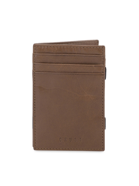 CRUST Men Khaki Textured Genuine Leather RFID Protected Two Fold Wallet