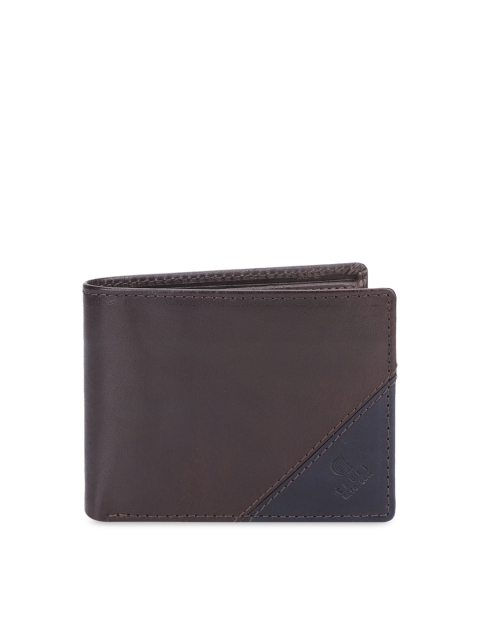 CRUST Men Brown & Navy Blue Solid Two Fold Leather Wallet