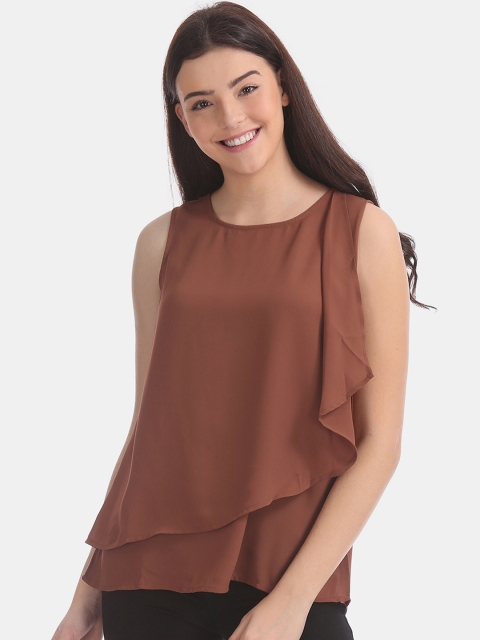 ELLE Women Brown Solid Tiered Top