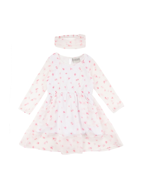 Cherokee Girls White & Pink Printed Fit and Flare Dress