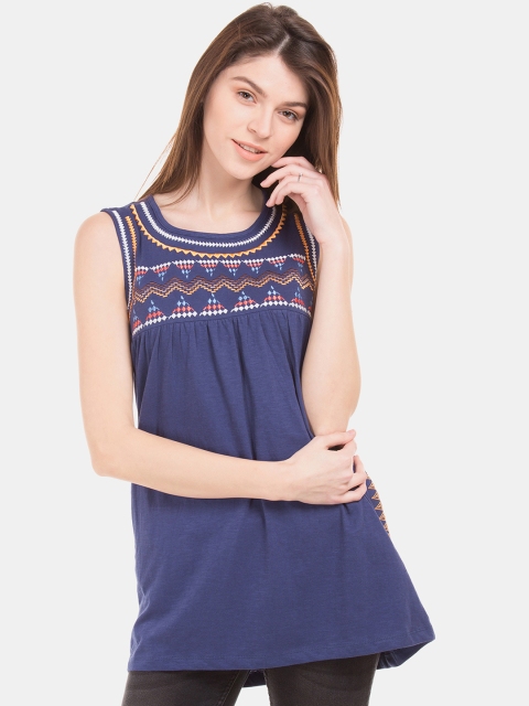 Cherokee Women Blue Embroidered Tunic