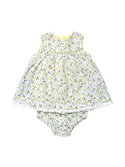 Chicco Girls White & Green Printed Fit and Flare Dress