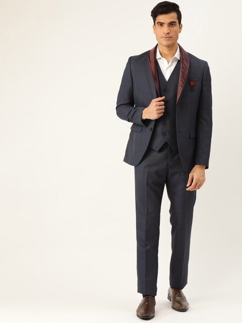 Blackberrys Men Navy & Rust Orange Checked Slim Fit Single-Breasted Four-Piece Tuxedo, Navy blue
Blackberrys Men Navy & Rust Orange Checked Slim Fit Single-Breasted Four-Piece Tuxedo, Navy blue