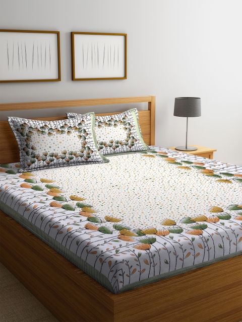 DREAM WEAVERZ Off-White & Green Floral 300 TC Cotton 1 Queen Bedsheet with 2 Pillow Covers
DREAM WEAVERZ Off-White & Green Floral 300 TC Cotton 1 Queen Bedsheet with 2 Pillow Covers