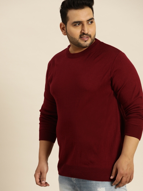 Sztori Men Maroon Solid Pullover Plus Size Sweater
