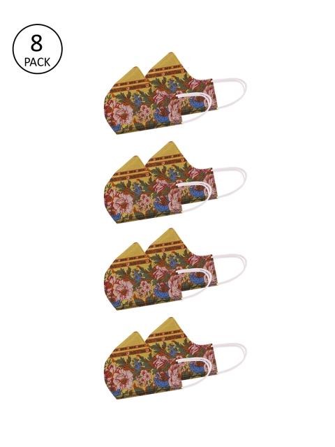 Voylla Unisex Yellow Pack Of 8 2-Ply Printed Reusable Outdoor Masks