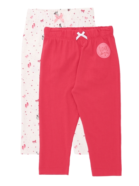 Pantaloons Baby Girls Pack of 2 Coral & Off-White Printed Regular Trousers