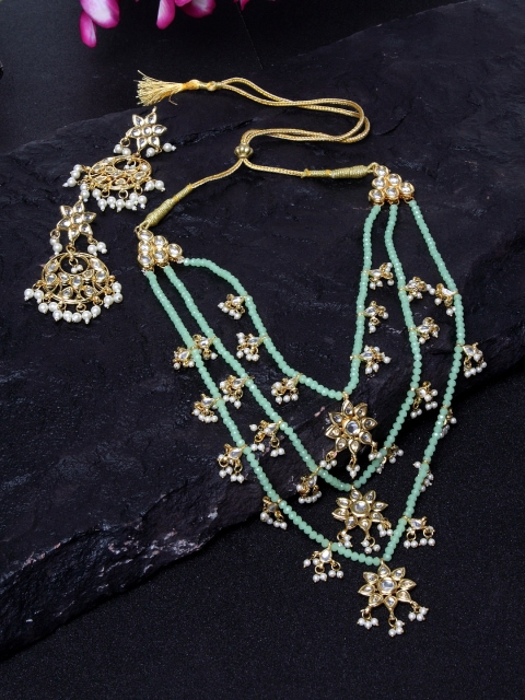 DUGRISTYLE Gold-Plated Sea Green & White Kundan-Studded Beaded Layered Handcrafted Jewellery Set
DUGRISTYLE Gold-Plated Sea Green & White Kundan-Studded Beaded Layered Handcrafted Jewellery Set