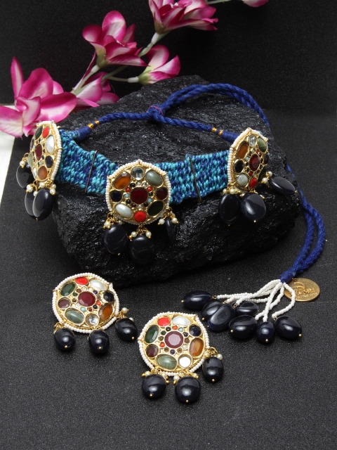 DUGRISTYLE Gold-Plated Blue & Green Stone-Studded Neelam Embellished Handcrafted Jewellery Set
DUGRISTYLE Gold-Plated Blue & Green Stone-Studded Neelam Embellished Handcrafted Jewellery Set