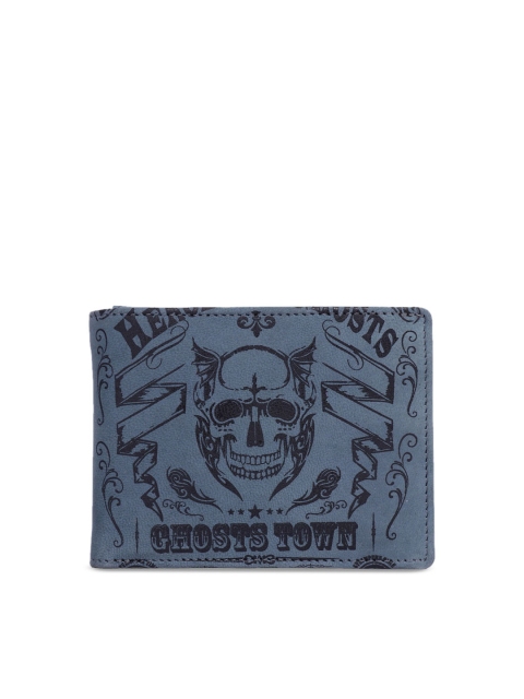 LEISURES Men Blue Printed Leather Two Fold Wallet