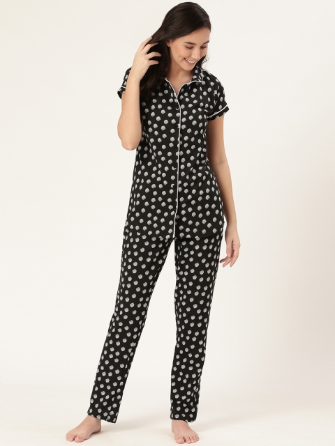 Sweet Dreams Women Black & White Printed Night Suit
