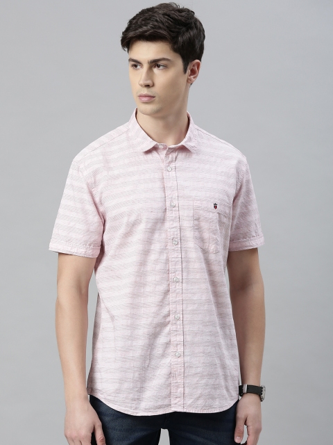 Louis Philippe Jeans Men Pink & Blue Slim Fit Striped Casual Shirt