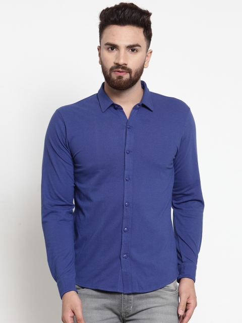WILD WEST Men Blue Solid Casual Shirt