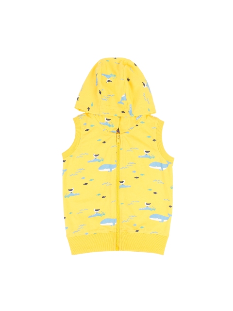 Pantaloons Baby Boys Yellow & Blue Printed Hood Sweatshirt