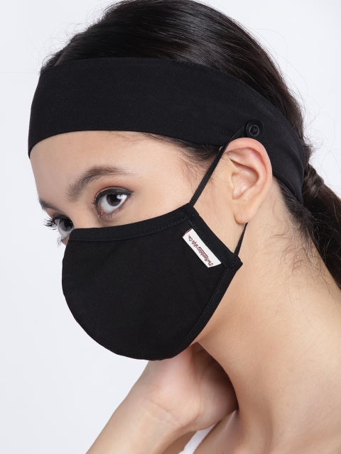 Roadster Women Black 3-Ply Reusable Anti-Microbial Outdoor Mask with Headband