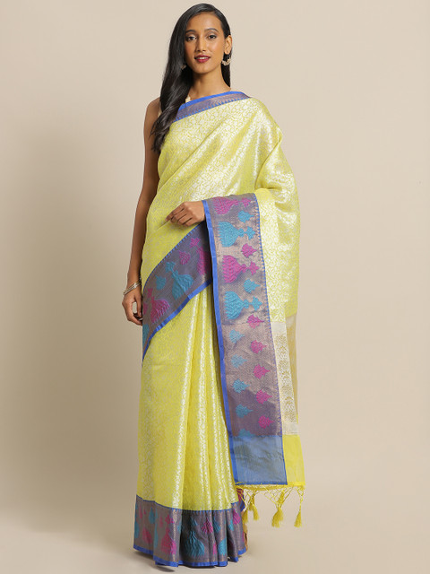 The Chennai Silks Classicate Yellow Organza Woven Design Banarasi Saree 
The Chennai Silks Classicate Yellow Organza Woven Design Banarasi Saree