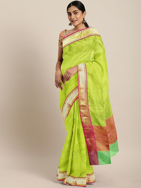The Chennai Silks Green & Pink Organza Woven Design Banarasi Saree 
The Chennai Silks Green & Pink Organza Woven Design Banarasi Saree