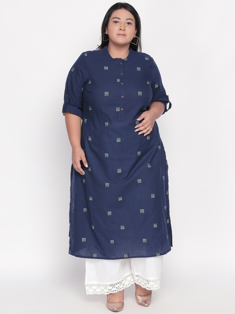RANGMANCH PLUS by Pantaloons Women Navy Blue and Yellow Woven Design Straight Kurta
RANGMANCH PLUS by Pantaloons Women Navy Blue and Yellow Woven Design Straight Kurta