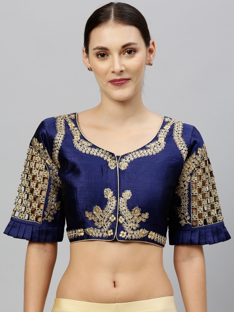 Amrutam Fab Women Navy Blue & Gold-Toned Embroidered Saree Blouse With Cut-Out Detailing
Amrutam Fab Women Navy Blue & Gold-Toned Embroidered Saree Blouse With Cut-Out Detailing