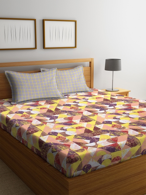 BOMBAY DYEING Yellow & Peach-Coloured Geometric 120 TC Cotton 1 Queen Bedsheet with 2 Pillow Covers
BOMBAY DYEING Yellow & Peach-Coloured Geometric 120 TC Cotton 1 Queen Bedsheet with 2 Pillow Covers