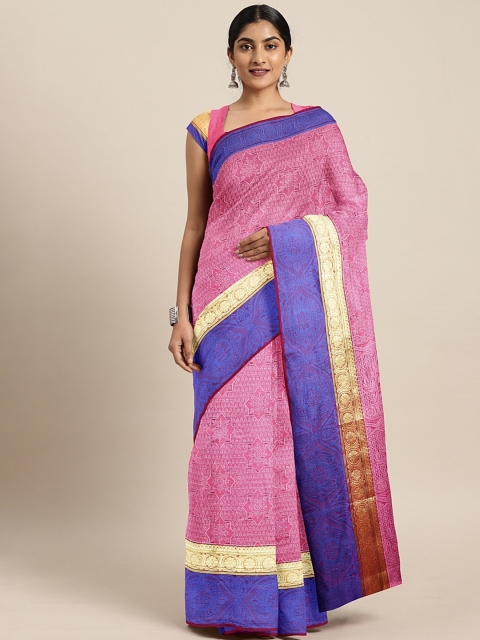 Pavechas Pink Silk Cotton Woven Design Banarasi Saree