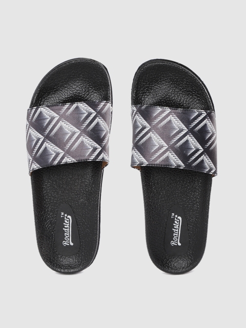 Roadster Women Black & White Geometric Print Sliders