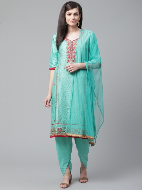 Chhabra 555 Sea Green Embroidered Unstitched Dress Material