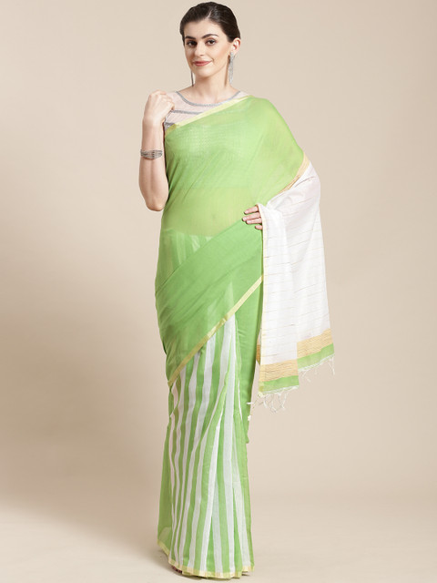 FIROZA Green & Off-White Handloom Striped Saree
FIROZA Green & Off-White Handloom Striped Saree