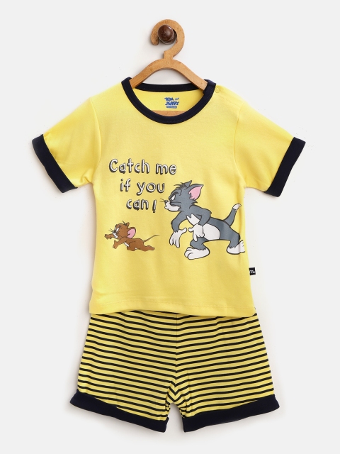 Moms Love Boys Yellow & Navy Blue Tom & Jerry Print T-shirt with Striped Shorts
Moms Love Boys Yellow & Navy Blue Tom & Jerry Print T-shirt with Striped Shorts