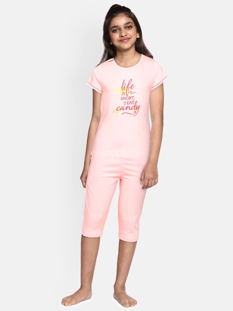 Sweet Dreams Girls Pink Printed Night suit