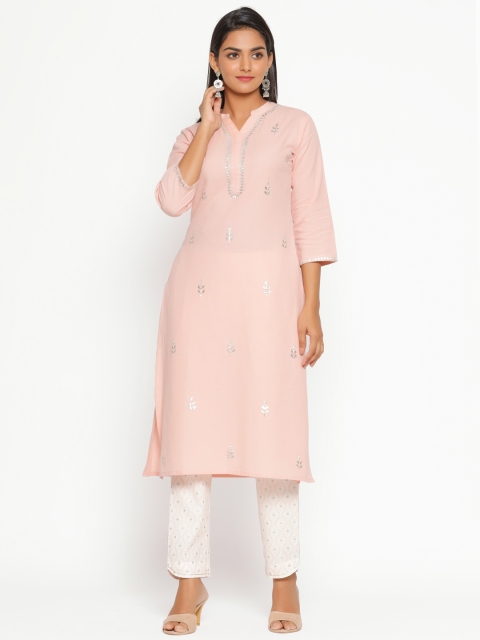 TARA-C-TARA Women Peach-Coloured & Off-White Zari Pittan Embroidered Kurta with Trousers
TARA-C-TARA Women Peach-Coloured & Off-White Zari Pittan Embroidered Kurta with Trousers