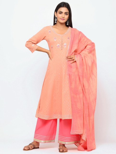TARA-C-TARA Women Peach-Coloured & Pink Dobby Weave Embroidered Gotta Patti Kurta Set
TARA-C-TARA Women Peach-Coloured & Pink Dobby Weave Embroidered Gotta Patti Kurta Set