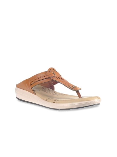 Khadims Women Tan Brown Solid T-Strap Flats