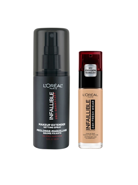 LOreal Women Set of Infallible Makeup Extender Setting Spray & Stay Fresh Foundation, Beige
LOreal Women Set of Infallible Makeup Extender Setting Spray & Stay Fresh Foundation, Beige