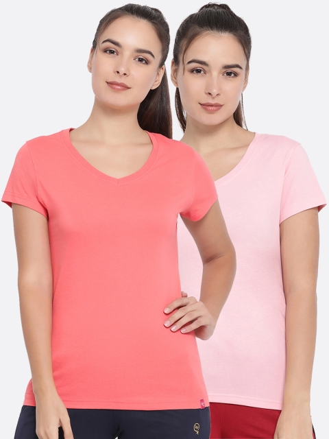 Macrowoman W-Series Women Pack of 2 Solid V-Neck T-shirt, Coral