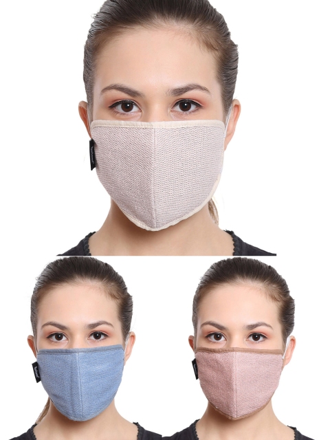 Anekaant Women 3 Pcs Solid 3-Ply Cloth Masks, Multi