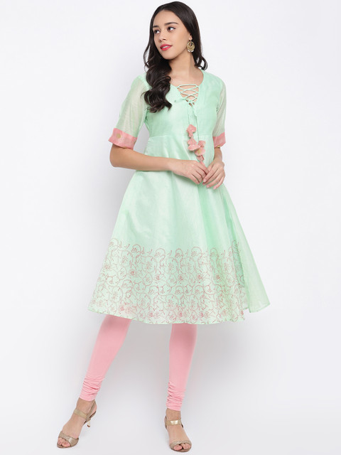Shakumbhari Women Green & Pink Printed A-Line Kurta 
Shakumbhari Women Green & Pink Printed A-Line Kurta