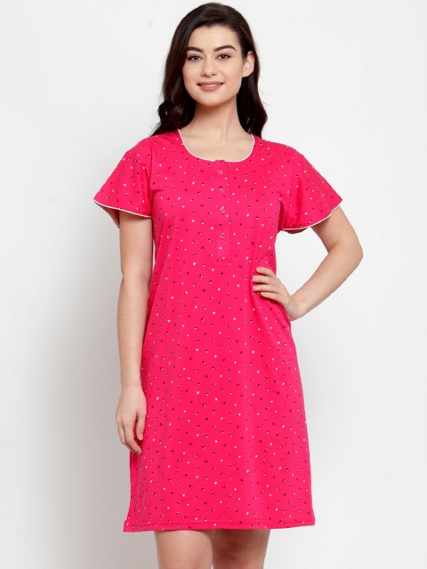 Secret Wish Fuchsia Pink Printed Sleep Shirt