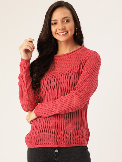 DressBerry Women Pink Acrylic Open Knit Pullover 
DressBerry Women Pink Acrylic Open Knit Pullover