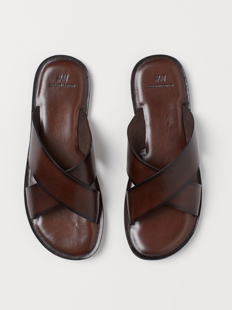 H&M Men Brown Leather Slides