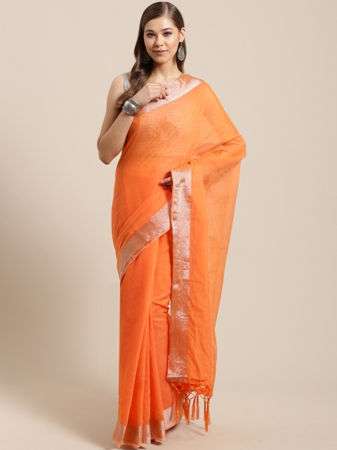 Nanda Silk Mills Orange Solid Saree