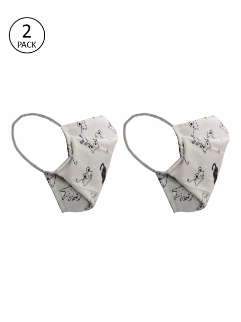 nestroots Unisex 2 Pcs Off-White Printed 2-Ply Anti Pollution Reusable Masks